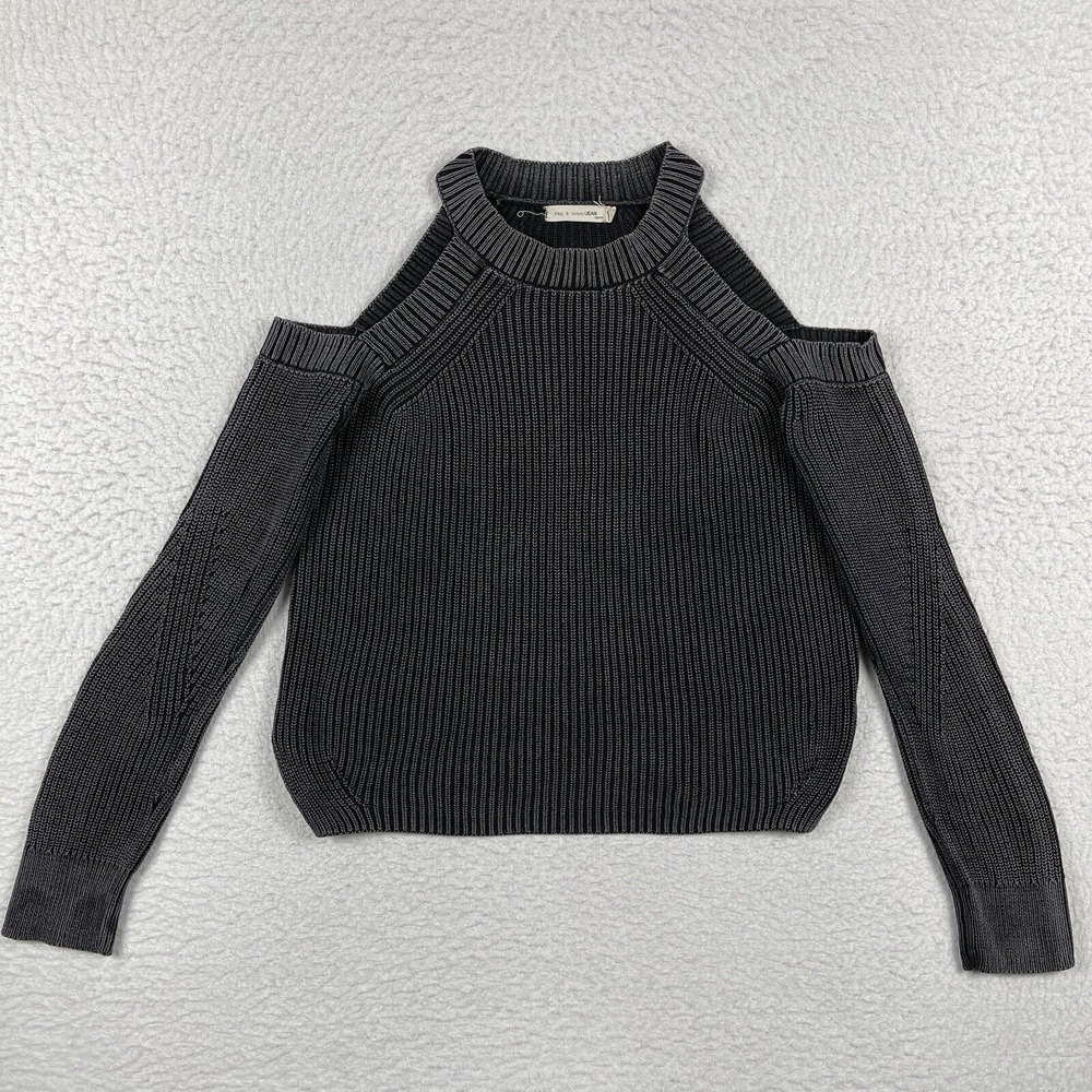 Rag &‎ Bone Sweater Womens XS Gray Cold Shoulder Dana Ribbed Knit Casual Party